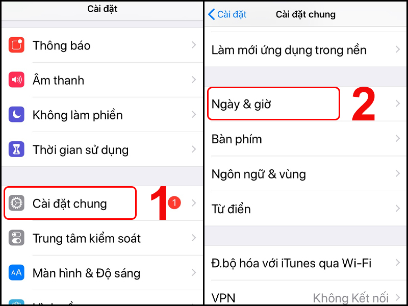 Vào mục Ngày & giờ trên iPhone